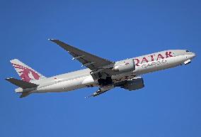 Qatar Cargo aircraft taking off from Barcelona airport