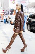 FKA Twigs Steps Out In A Brown Leather Look - NYC