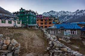 Kyanjin Gompa Village At The Himalayas Mountains