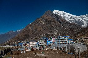 Kyanjin Gompa Village At The Himalayas Mountains