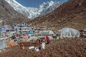 Kyanjin Gompa Village At The Himalayas Mountains