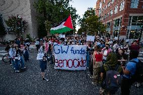 Demonstrators Gathered To Protest A Decision By George Washington University To Suspend Student Groups