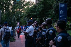 Demonstrators Gathered To Protest A Decision By George Washington University To Suspend Student Groups