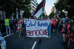 Demonstrators Gathered To Protest A Decision By George Washington University To Suspend Student Groups