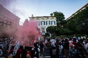 Demonstrators Gathered To Protest A Decision By George Washington University To Suspend Student Groups