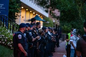 Demonstrators Gathered To Protest A Decision By George Washington University To Suspend Student Groups