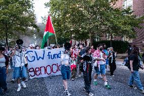 Demonstrators Gathered To Protest A Decision By George Washington University To Suspend Student Groups