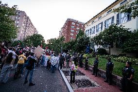 Demonstrators Gathered To Protest A Decision By George Washington University To Suspend Student Groups