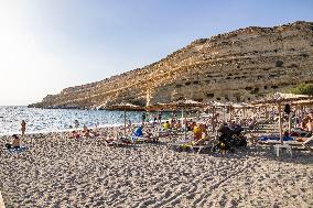 The Caves Of Matala In Crete Island