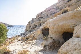 The Caves Of Matala In Crete Island