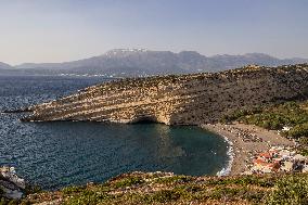 The Caves Of Matala In Crete Island