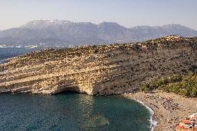 The Caves Of Matala In Crete Island