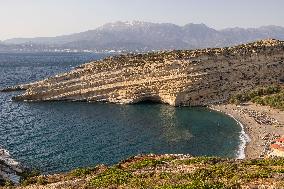 The Caves Of Matala In Crete Island