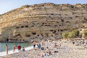 The Caves Of Matala In Crete Island