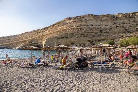 The Caves Of Matala In Crete Island