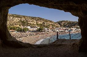 The Caves Of Matala In Crete Island