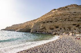 The Caves Of Matala In Crete Island