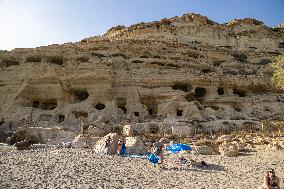 The Caves Of Matala In Crete Island