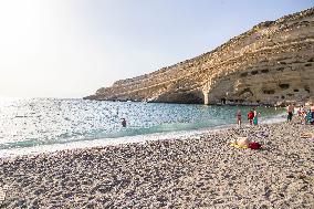 The Caves Of Matala In Crete Island