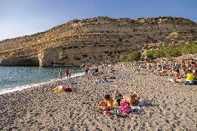 The Caves Of Matala In Crete Island