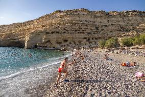 The Caves Of Matala In Crete Island