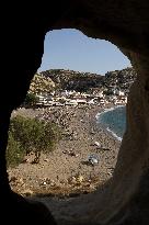 The Caves Of Matala In Crete Island