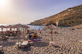 The Caves Of Matala In Crete Island