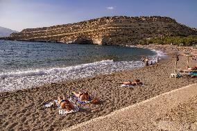 The Caves Of Matala In Crete Island