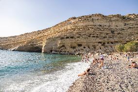 The Caves Of Matala In Crete Island