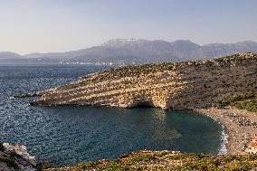 The Caves Of Matala In Crete Island