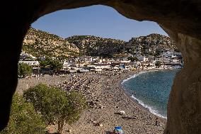 The Caves Of Matala In Crete Island