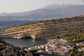 The Caves Of Matala In Crete Island