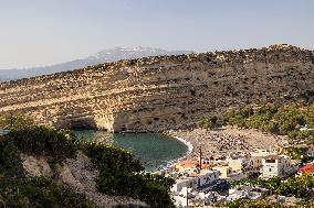 The Caves Of Matala In Crete Island