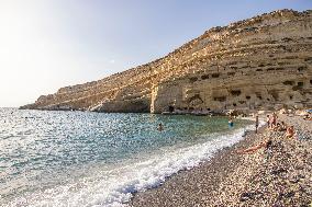 The Caves Of Matala In Crete Island