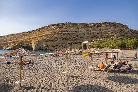 The Caves Of Matala In Crete Island