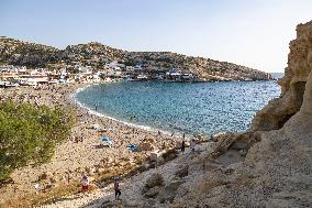 The Caves Of Matala In Crete Island