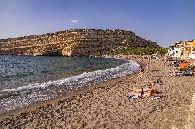 The Caves Of Matala In Crete Island