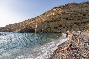 The Caves Of Matala In Crete Island