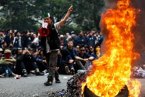 Thousands Of Students Hold Demonstration To Reject Revision Of Regional Election Law In Bandung, Indonesia