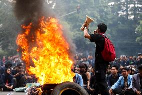 Thousands Of Students Hold Demonstration To Reject Revision Of Regional Election Law In Bandung, Indonesia