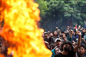 Thousands Of Students Hold Demonstration To Reject Revision Of Regional Election Law In Bandung, Indonesia