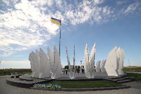 Ukrainian flag in geographical centre of Ukraine