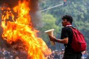 Thousands Of Students Hold Demonstration To Reject Revision Of Regional Election Law In Bandung, Indonesia