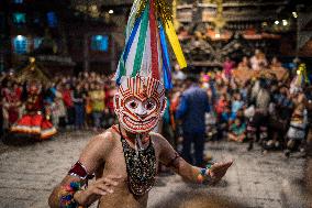 The Newar Community Of Madhyapur Thimi Performed Mahakali Traditional Dance In Thimi, Bhaktapur.