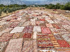 Hand-Woven Carpets Exposed To Sunlight - Turkey