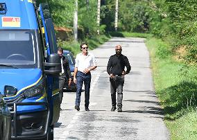 Anthony Delon and Alain-Fabien Delon arrive At Delon's estate - Douchy