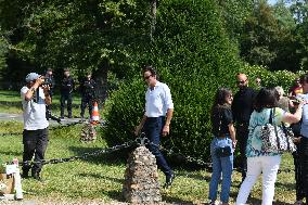 Anthony Delon and Alain-Fabien Delon arrive At Delon's estate - Douchy