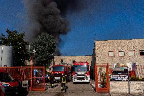 Fire In Food Factory In Pozzuoli, Fire Brigade Intervention Underway