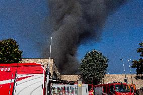 Fire In Food Factory In Pozzuoli, Fire Brigade Intervention Underway