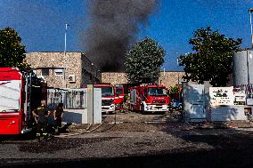 Fire In Food Factory In Pozzuoli, Fire Brigade Intervention Underway